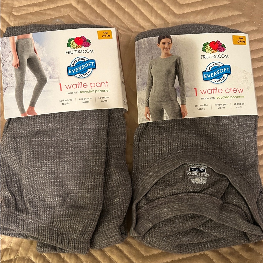 Fruit of the Loom Ladies Waffle Crew & Pants Set Size Large (12-14). New